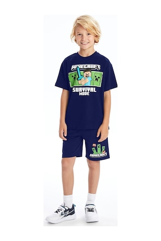 Erkek Çocuk Minecraft Şortlu Takım Lacivert