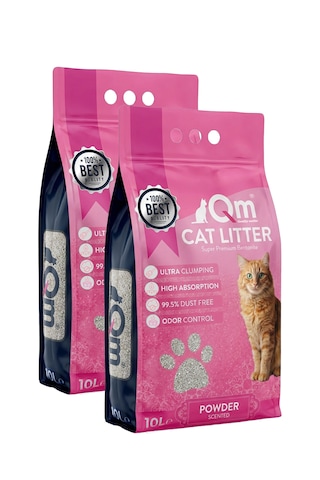 Qm Pudralı Süper Premium Bentonit Kedi Kumu 10 L X 2 Adet