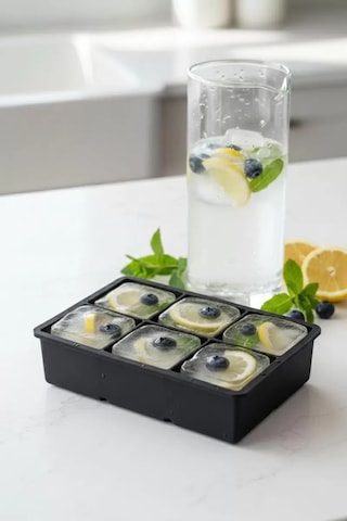 6 Hazneli Silikon Buz Kalıbı & Çok Amaçlı Buzluk Ve Dondurucu Organizeri 11x16 Cm Siyah