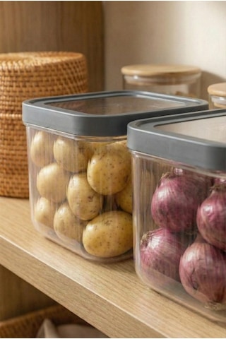 2'li 12 Lt Multibox Füme Kayar Kapaklı Saklama Kabı & Erzak Kabı & Patates Soğan Kovası Beyaz