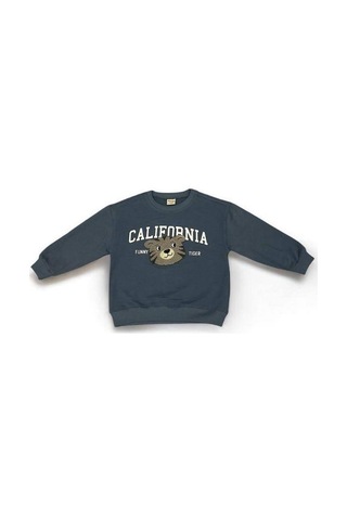 Erkek Çocuk Kaplan Nakışlı Sweatshirt-14664 Indigo