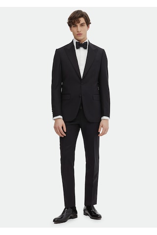 Ramsey Siyah Düz Thin&taller Slim Fit Kruvaze Yaka Dokuma Smokin Takım Elbise
