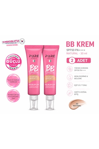 Pure Beauty Bb Krem Spf50 Pa++++ Natural - 30 Ml, 2'li Set 02 Natural