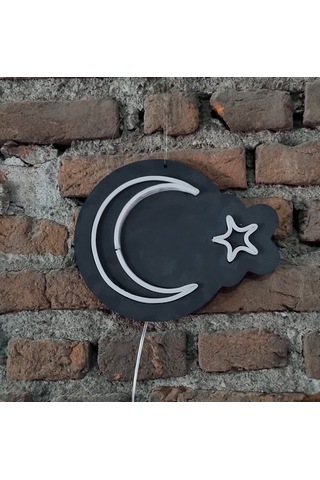 Ay Yıldız Neon Ledli Duvar Aydınlatması Siyah