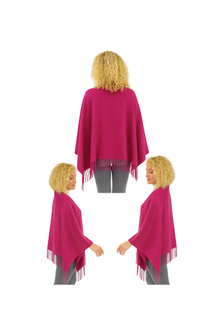1 Adet Kadın Büyük Bedene Uygun Ekstra Yumuşak Dokulu Püskül Detaylı Kışlık Atkı Omuz Şalı Fuşya
