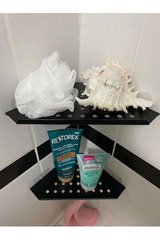 Kitaro Kendinden Yapışkanlı Köşe Şampuanlık Setsiz Mat Siyah İki Katlı Siyah