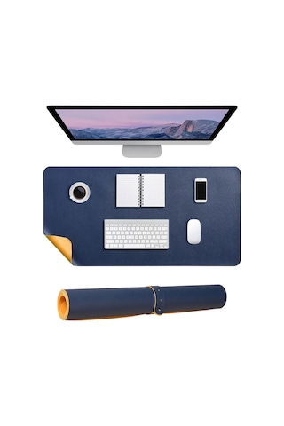 Masa Desk Mat 60x30 Cm Çift Taraflı Deri Mouse Pad Kaymaz Suya Dayanıklı Rulo Yapılabilir Kompakt Masa Koruyucu Ofis Laptop Ve Makyaj Masası İçin 2mm Lacivert
