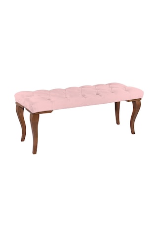 Gazzini Classic Torna Gürgen Ahşap Ayak Chester Model Kapitoneli Pembe Puf Bench - Ceviz Ayak