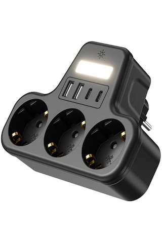 3 Lü Duvar Tipi Priz 2 Usb-a 2 Type-c Girişli Led Gece Lambalı Akım Korumalı Çoklayıcı 0
