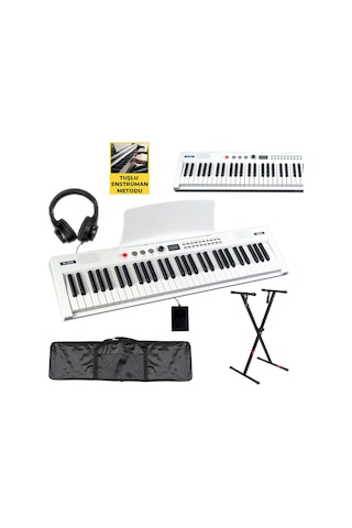 Midex PS4000WH-SET Tuş Hassasiyetli 61 Tuşlu Org Bluetooth USB Midi (Sustain Pedalı Çanta Kulaklık Stand METOD)