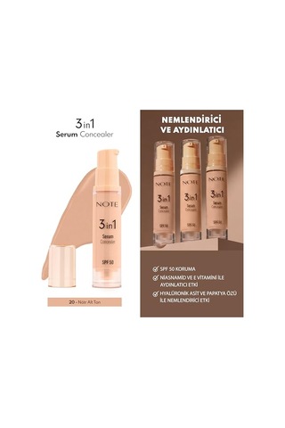 Note Cosmetics3 İn 1 Serum Concealer 20 Medium Beige Spf 50 Nemlendirici Ve Aydınlatıcı Göz Altı Kapatıcısı 00