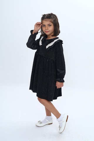Toontoy Kız Çocuk Yaka Detaylı Fırfırlı Elbise Siyah