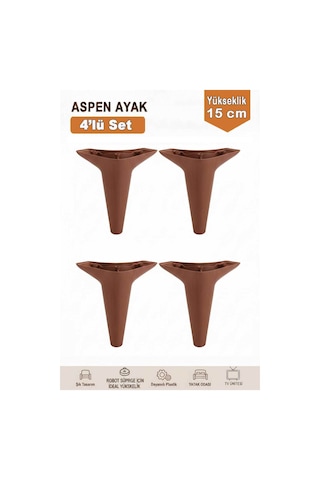 Aspen 15 Cm Ceviz 4'lü Set Koltuk Baza Dolap Tv Ünitesi Yatak Odası Konsol Ayağı Ceviz