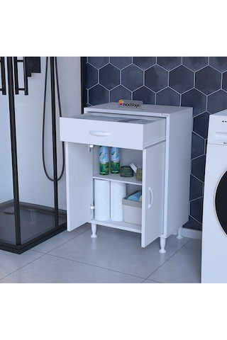 55x88 Cm Çok Amaçlı Dolap Çekmeceli Ve İki Kapaklı Mutfak Dolabı Ofis Dolabı Banyo Dolabı Kiler Beyaz