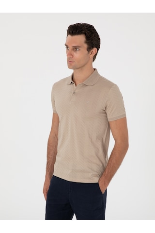 Vizon Slim Fit Desenli Polo Yaka T-shirt Kahverengi