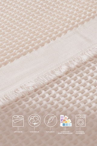 Elart Ruffle Pike Çift Kişilik 220x240 Cm Krem Krem