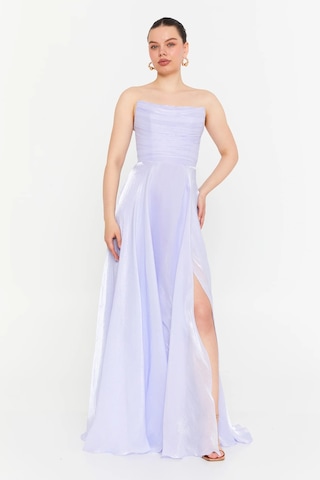 Doridorca Kadın Straplez Şifon Maxi Boy Abiye Elbise 7066 Lila Lila