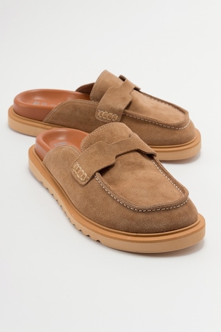 Luvishoes Laven Toprak Süet Hakiki Deri Kadın Terlik Toprak