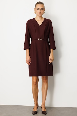 Ekol Kadın Beli Metal Aksesuarlı Midi Elbise 4033 Bordo Bordo