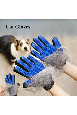 Jialan Kediler ve Köpekler İçin Pet Tımar Masaj Eldiven Fırça Mavi - Siyah