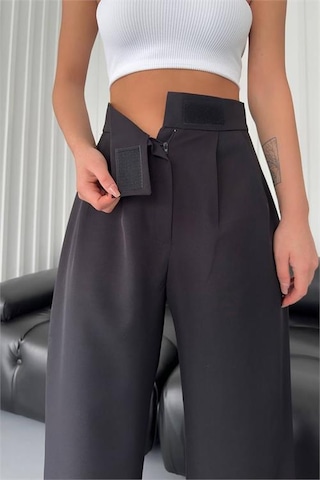 Neşeli Butik Kadın Atlas Kumaş Cırtlı Palazzo Pantolon Gts029 - Siyah Siyah