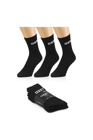 Ozzy Socks 3 Çift Uzun Konçlu Tenis Spor Çorabı Siyah Paket