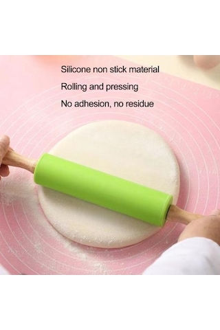 Novahub Kırmızı 2 Adet Küçük Merdaneler Çocuk Dıy Pişirme Aracı Gıda Sınıfı Silikon Yapışkan Ol Ahşap Saplı Pürüzsüz Kenar Oklava