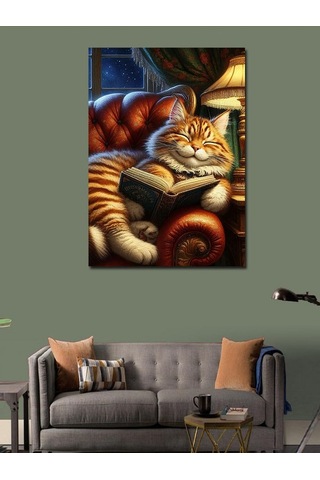 Kanvas Tablo Kitap Okuyan Kedi 70cmx100cm