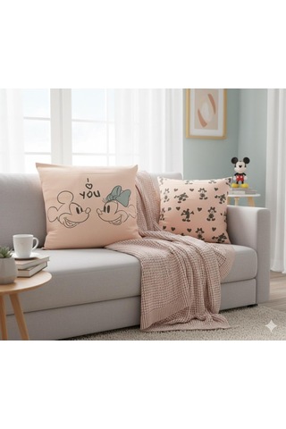 Taç Mickey Minnie Çift Taraflı Baskılı %100 Pamuk Dekoratif 2'li