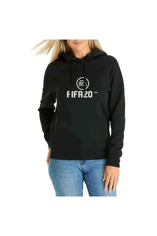 Fıfa 2020 Baskılı Siyah Kadın Kapşonlu Sweatshirt