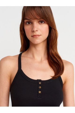 Dilvin Kadın Basic Düğme Detaylı Askılı Siyah Atlet - 21106 Siyah