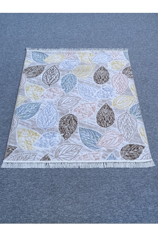 Yaprak Desenli Renkli Halı 150x160 Saçaklı Akrilik Kesme Halı