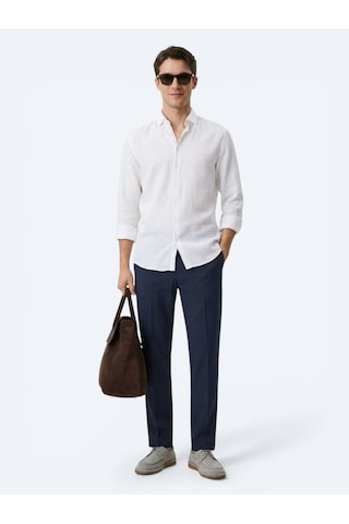 Kip Beyaz Düz Regular Fit Uzun Dokuma Casual Pamuk Karışımlı Gömlek