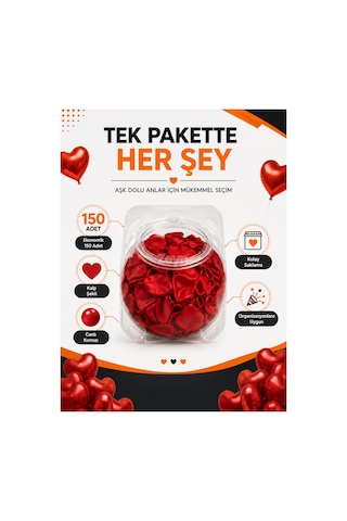 Kids & Kids 150'li Kalp Balon Seti Plastik Saklama Kavanozlu Pompa Hediyeli Sevgililer Günü, Evlilik Teklifi, Nişan Ve Düğün Dekor Balonu Kırmızı