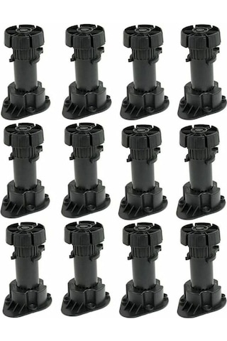 Mufunye 12 Ayarlanabilir Mobilya Ayağı Seti Taban Sabitleme Klipsli Plastik Dolap Ayakları - Yükseklik 120 İla 150 Mm