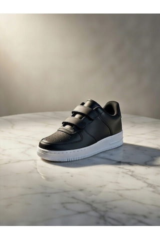 Çocuk Cilt Cırt Cırtlı Siyah Sneaker Premium Kalite, Hafif ... Beyaz - Siyah