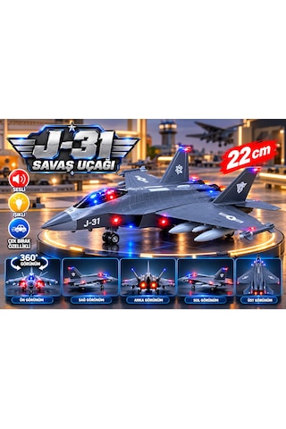 Oyuncak Uçak Fighter Power J31 Gri Renkli Sesli-ışıklı Metal Gövde Çek-bırak Askeri 21 Cm