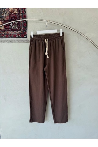Veraura Lifestyle Erkek İthal Yıkamalı Keten Pantolon Kahverengi