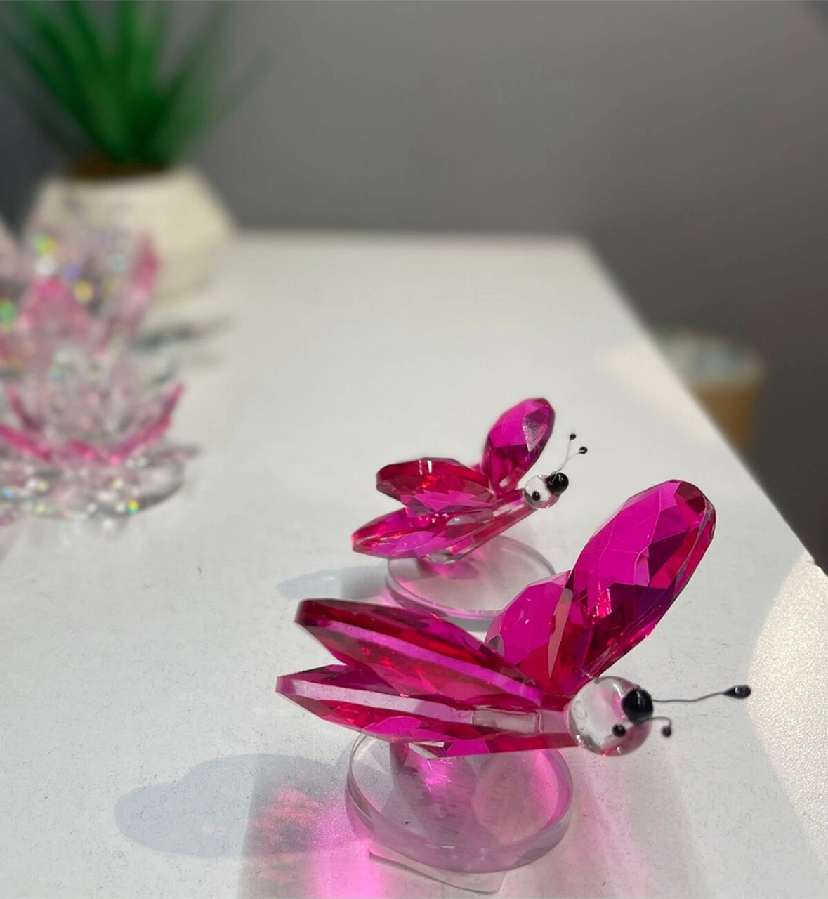 Dekoratif Kristal Cam Ikili Kelebek Biblo Pembe .