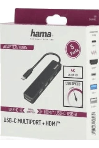 Hama HM.200117 5 Ports 3 X Usb-A Usb-C HDMI Usb-C Hub Siyah