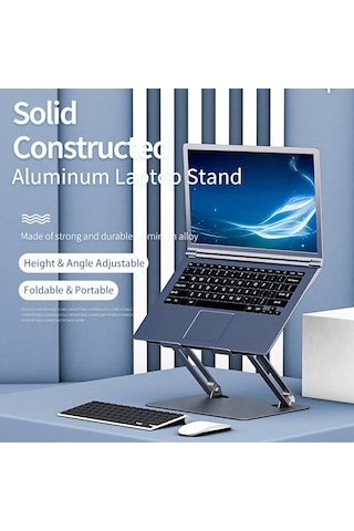 L303 Alüminyum Alaşımlı Ayarlanabilir Tablet Standı, 17,3 İnçe Kadar Cihazlar Katlanabilir Soğutma Dizüstü Bilgisayar Yükselticisi Gri