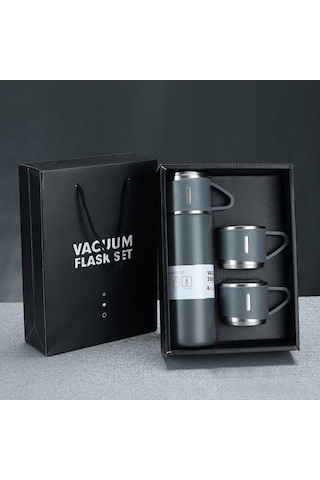 500ml 304 Paslanmaz Çelik Termos Kupası Taşınabilir İş Çay Kupası, Özellik: Hediye Kutusu Seti Gri