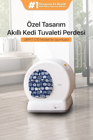 Ubpet C10 Pro Uyumlu Kedi Tuvaleti Perdesi Kum Dağılım Önleyici Mıknatıslı Giriş, Premium Kumaş, Lacivert