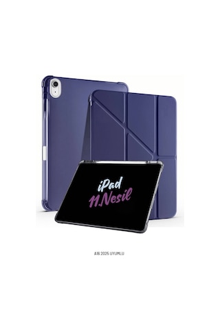 Apple Uyumlu iPad 11. Nesil A16 2025 11 İnç Kalem Bölmeli Standlı Fuchsia Tri Folding Tablet Kılıfı Tablet Kılıfı