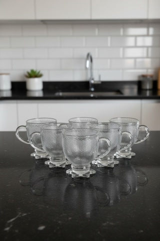 Yıldız 6 Lı Cam Çay Fincanı 210 Ml Şeffaf Beyaz