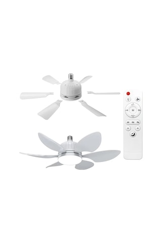 Xuweiwei 46cm 6 Bıçaklı Akıllı Tavan Vantilatörü Beşli Beyaz Paket Vantilatör E26 E27 Soket Led Işık Uzaktan Kumanda Ayarlanabilir Hız 3500k 6000k