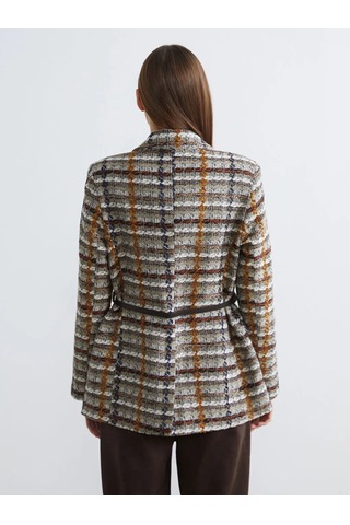 Lc Waikiki Bej Ekose Kemerli Kadın Tüvit Blazer Ceket