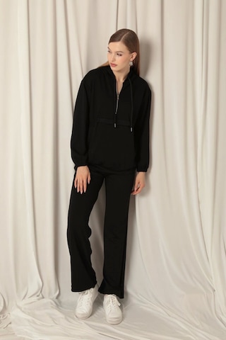 Saklımoda Modal Kumaş Fermuarlı Kadın Siyah Sweatli Takım Çok Renkli