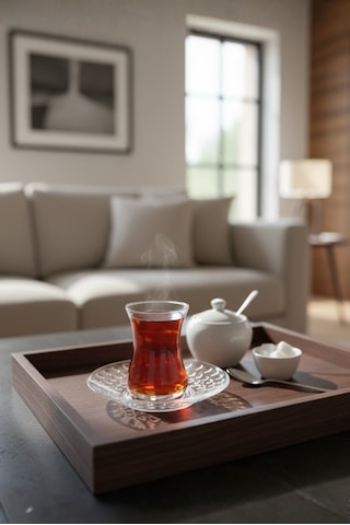 6'lı Çay Bardağı Altlığı Tabak Seti - Mika Kristal Çay Tabağı Şeffaf