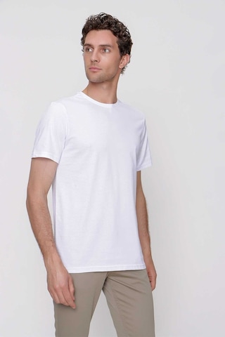 Erkek Beyaz Basic Düz %100 Pamuk Bisiklet Yaka Slim Fit Dar Kesim Kısa Kollu Tişört Beyaz